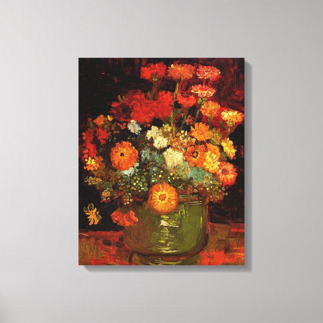 Van Gogh - Bowl mit Zinnias Leinwanddruck (Vorderseite)