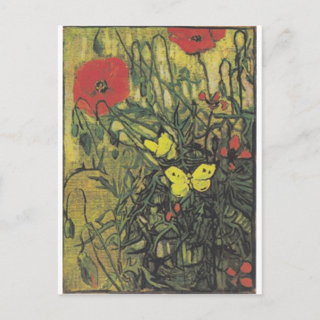 Van Gogh Butterfly Poppies Blume Frieden Schicksal Postkarte (Vorderseite)