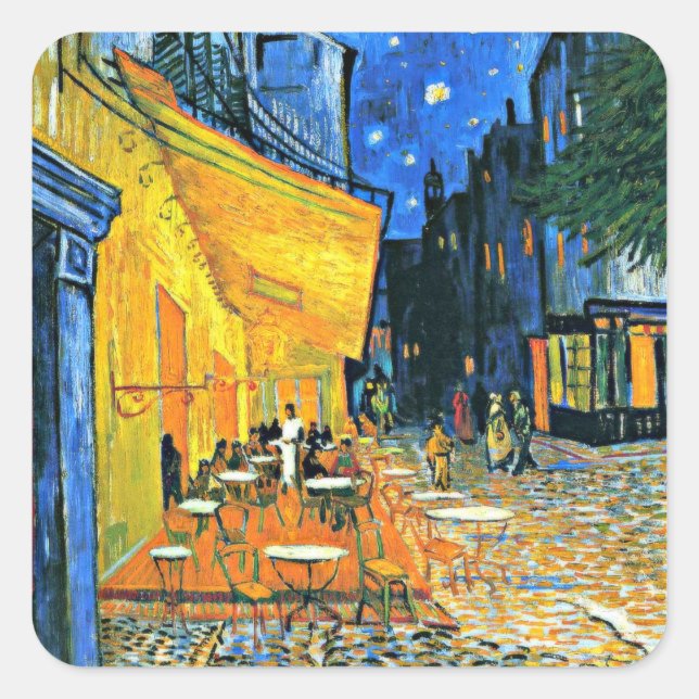 Van Gogh - Cafe Terrace, Van Gogh berühmtes Bild Quadratischer Aufkleber (Vorderseite)