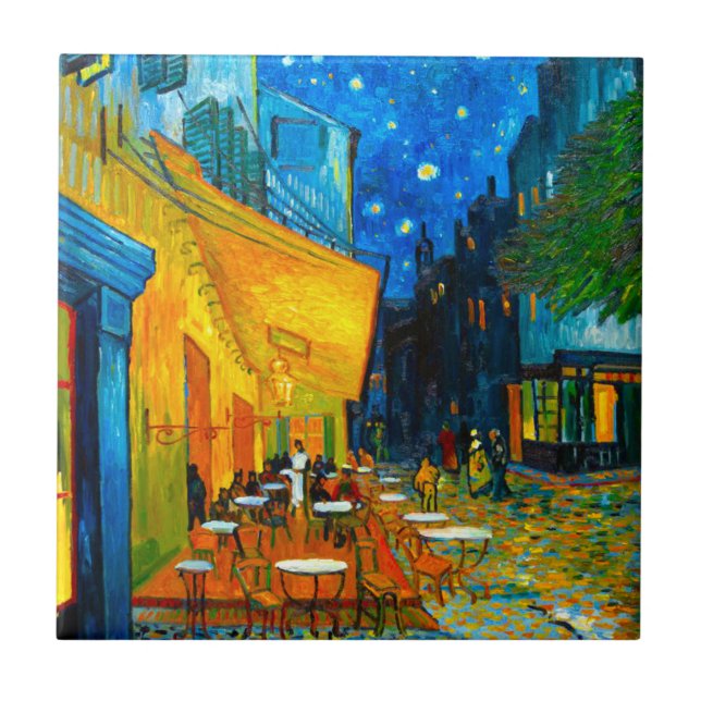 Van Gogh Café Terrasse am Abend Fliese (Vorderseite)
