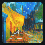 Van Gogh Café Terrasse am Abend Quadratischer Aufkleber<br><div class="desc">Stickers mit Vincent van Gogh's Ölgemälde Café Terrasse bei Nacht (1888). Gelbe Sterne malen den blauen Nachthimmel über einem Café im Freien in Frankreich. Ein wunderbares Geschenk für die Fans von Post-Impressionismus und niederländischer Kunst.</div>