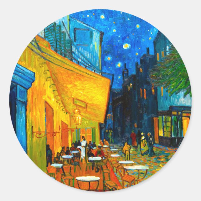 Van Gogh Café Terrasse am Abend Runder Aufkleber (Vorderseite)