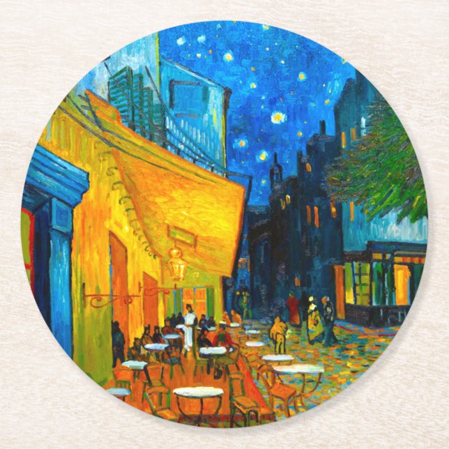 Van Gogh Café Terrasse am Abend Runder Pappuntersetzer (Vorderseite)