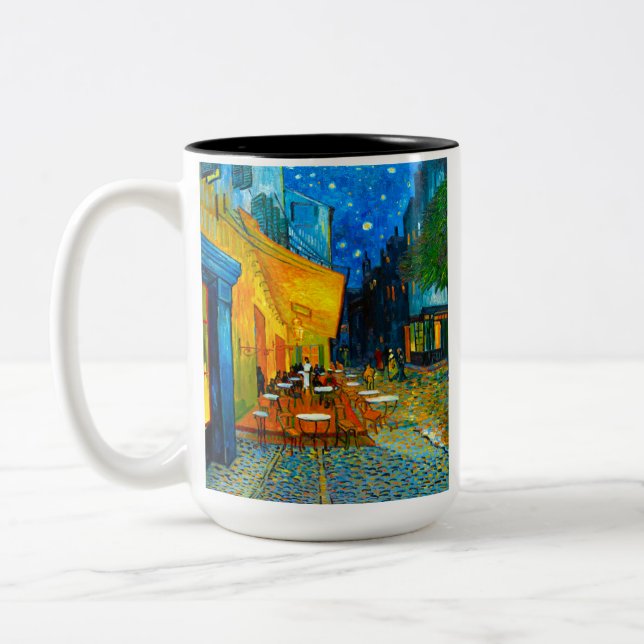 Van Gogh Café Terrasse am Abend Zweifarbige Tasse (Links)