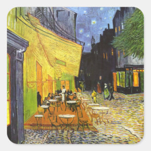 Van Gogh Café-Terrasse bei Nacht Quadratischer Aufkleber