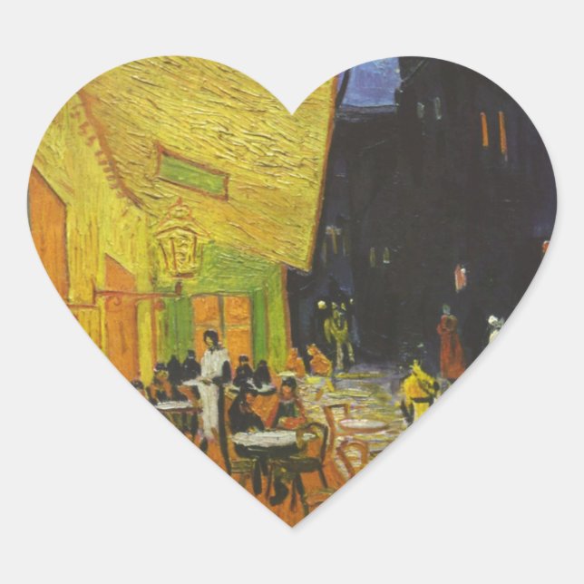 Van Gogh Cafe Terrasse Post-Impressionist Herz-Aufkleber (Vorderseite)
