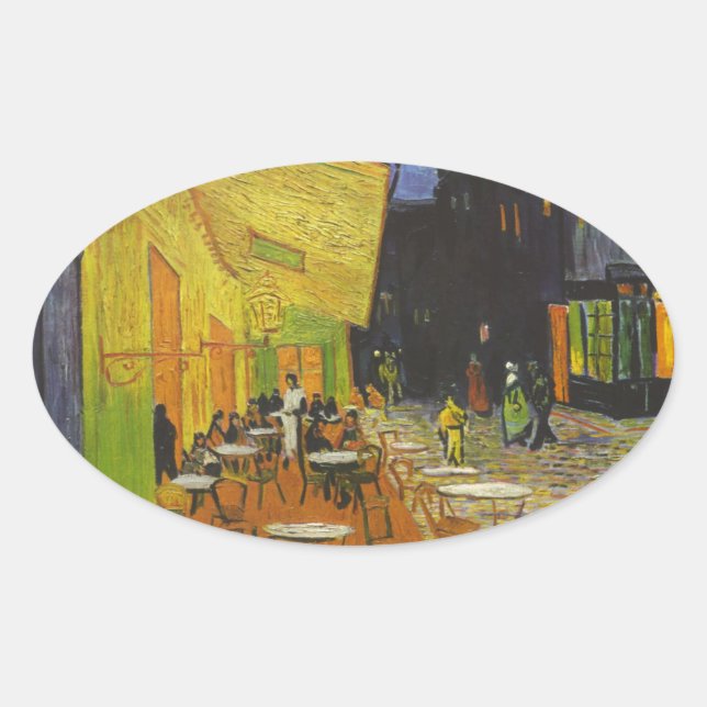 Van Gogh Cafe Terrasse Post-Impressionist Ovaler Aufkleber (Vorderseite)