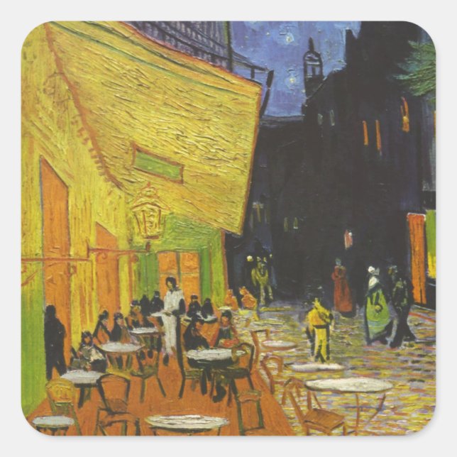 Van Gogh Cafe Terrasse Post-Impressionist Quadratischer Aufkleber (Vorderseite)