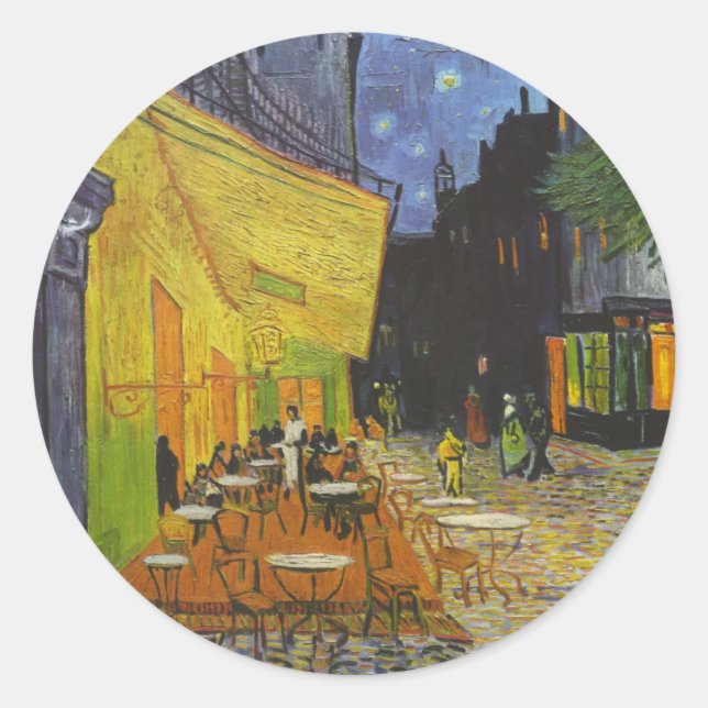 Van Gogh Cafe Terrasse Post-Impressionist Runder Aufkleber (Vorderseite)
