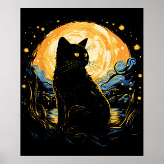 van Gogh Cat Art Poster