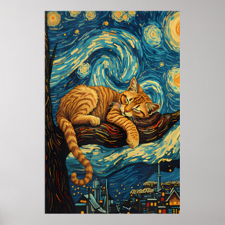 van Gogh Cat Art Poster