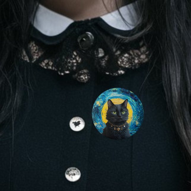 Van Gogh Cat Goth Cat Black Cats Button (Von Creator hochgeladen)