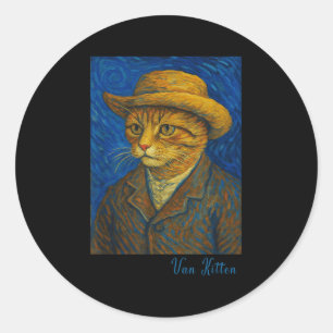 Van Gogh Cat Kitten Lover Self Rtrait Artist Style Runder Aufkleber