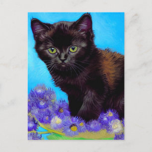 Van Gogh Cat und Blume Feiertagspostkarte