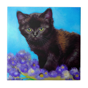 Van Gogh Cat und Blume Fliese
