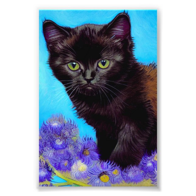 Van Gogh Cat und Blume Fotodruck (Vorne)