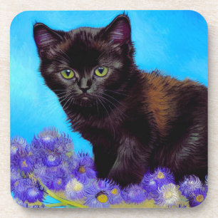 Van Gogh Cat und Blume Getränkeuntersetzer