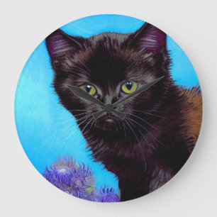Van Gogh Cat und Blume Große Wanduhr