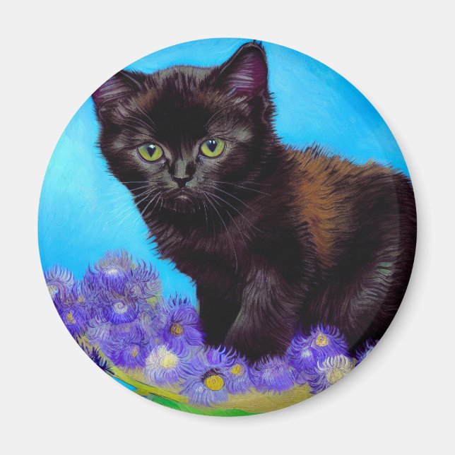 Van Gogh Cat und Blume Magnet (Vorne)
