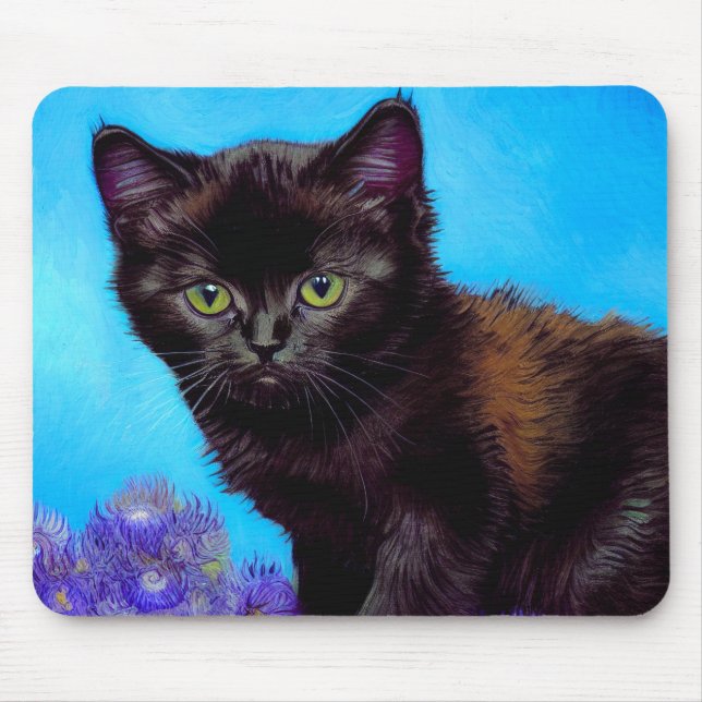 Van Gogh Cat und Blume Mousepad (Vorne)