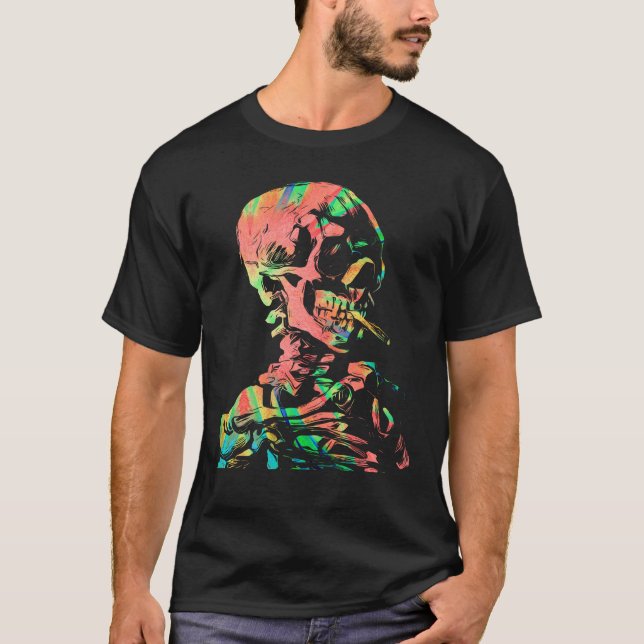 Van Gogh Cigarrette Skull Gefärbte Krawatte T-Shirt (Vorderseite)