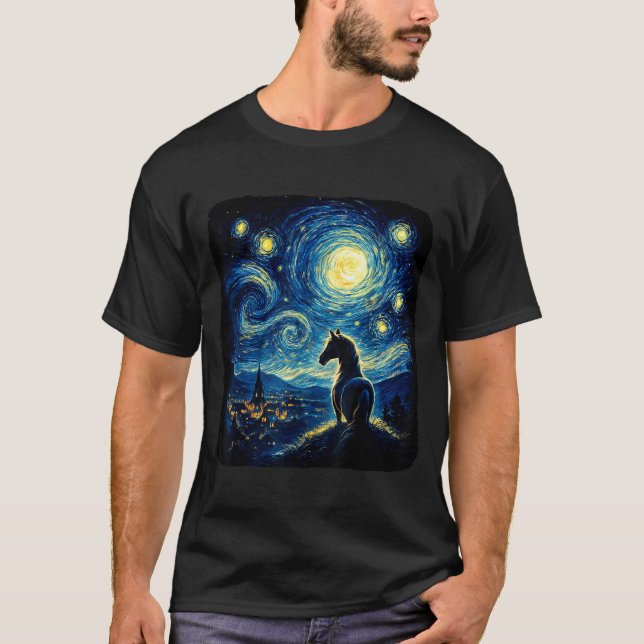 Van Gogh Cowgirl Horse Starry Funny Night Horses L T-Shirt (Vorderseite)