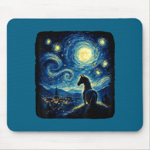 Van Gogh Cowgirl Pferd Sternenlustige Nacht Pferde Mousepad