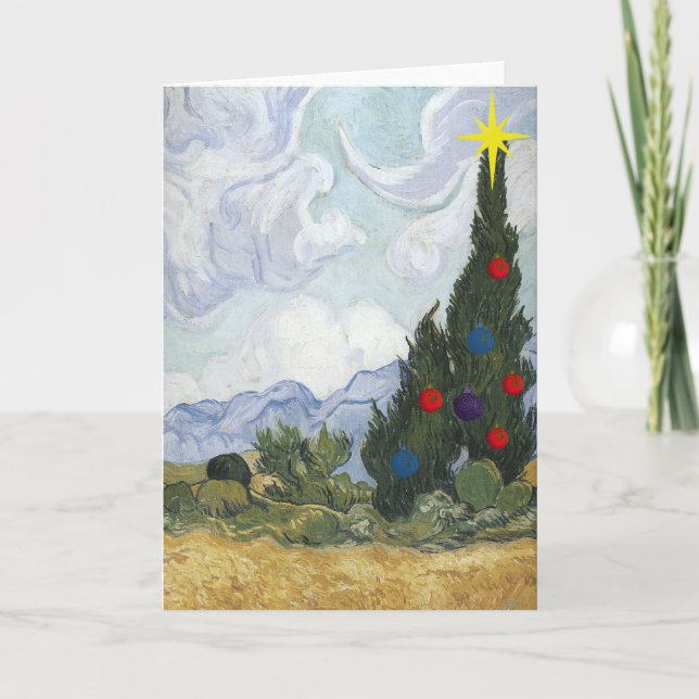 Van Gogh Cypress Artist Weihnachtskarte Feiertagskarte (Vorderseite)