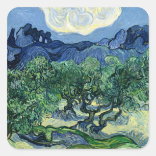 Van Gogh Das Olive Trees Landschaftsbild Quadratischer Aufkleber