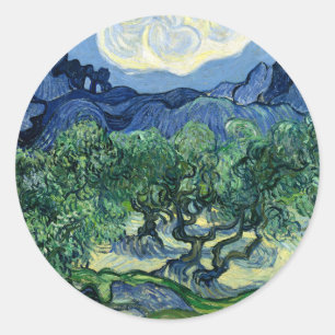 Van Gogh Die Olivenbäume Landschaftsmalerei Runder Aufkleber