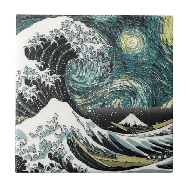 Van Gogh die sternenklare Nacht - Hokusai die Fliese (Vorderseite)