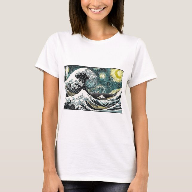 Van Gogh die sternenklare Nacht - Hokusai die T-Shirt (Vorderseite)