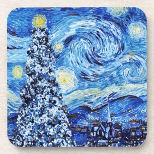 Van Gogh - Die Sternennacht - Weißes Weihnachten Getränkeuntersetzer