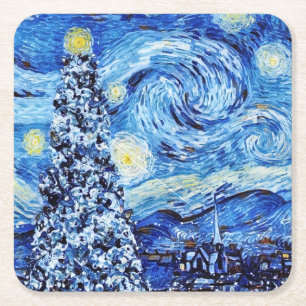 Van Gogh - Die Sternennacht - Weißes Weihnachten  Rechteckiger Pappuntersetzer