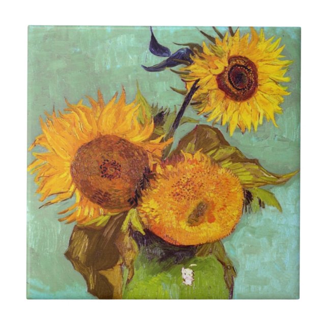 Van Gogh - Drei Sonnenblumen in einer Vase - Kunst Fliese (Vorderseite)