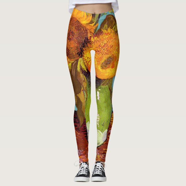 Van Gogh - Drei Sonnenblumen in einer Vase - Kunst Leggings (Vorderseite)