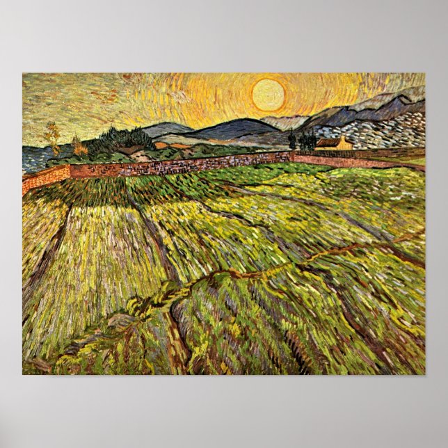 Van Gogh - Feld mit aufstrebender Sonne Poster (Vorne)