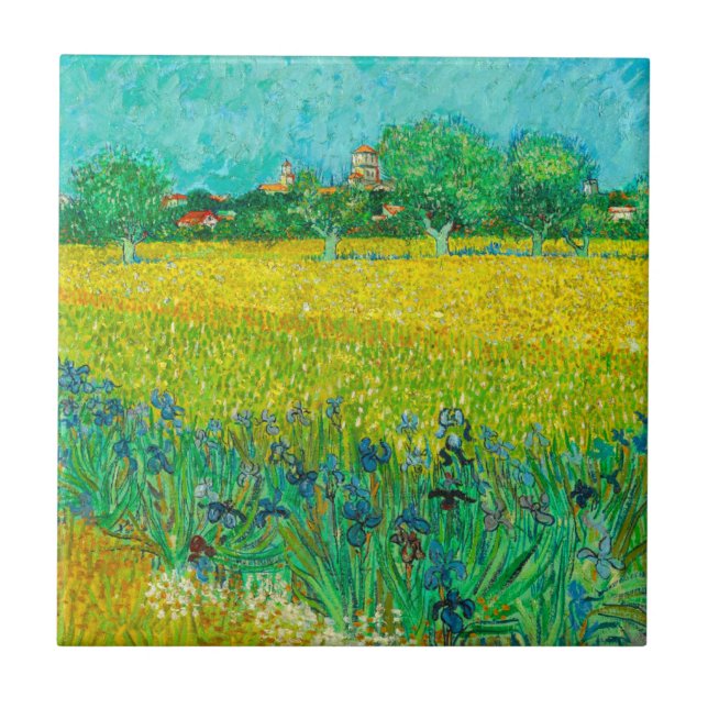 Van Gogh Field mit Irische in der Nähe von Arles Fliese (Vorderseite)