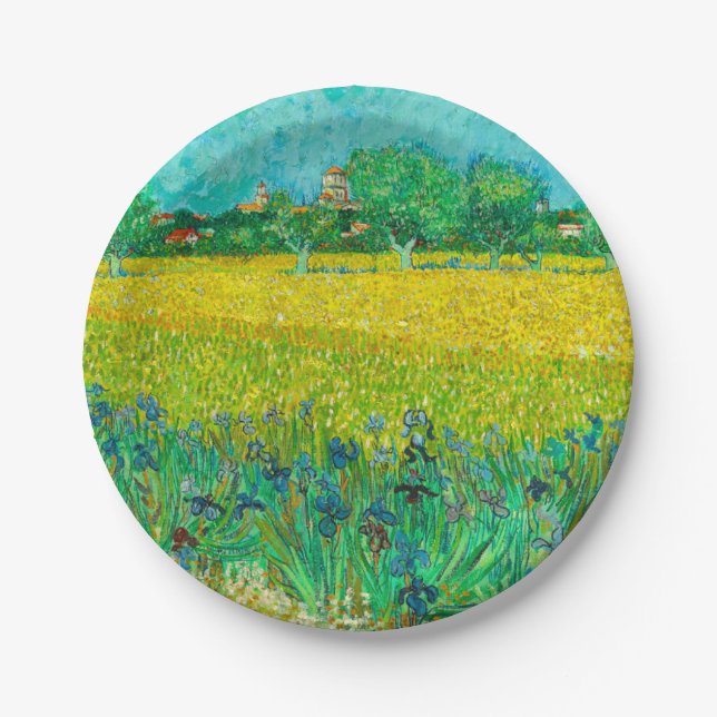 Van Gogh Field mit Irische in der Nähe von Arles Pappteller (Vorderseite)