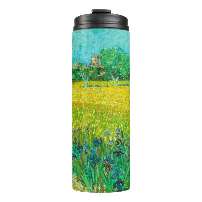 Van Gogh Field mit Irische in der Nähe von Arles Thermosbecher (Vorderseite)