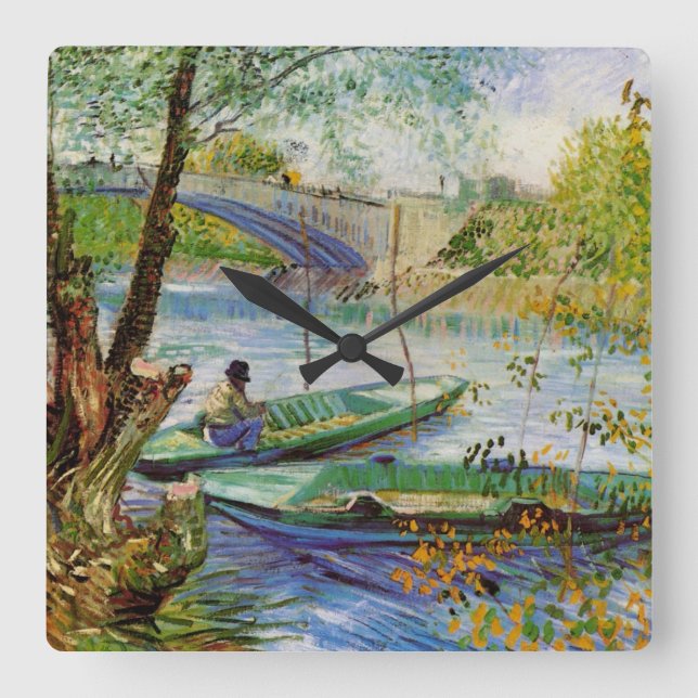 Van Gogh Fischen im Frühling, Pont de Clichy Quadratische Wanduhr (Vorderseite)