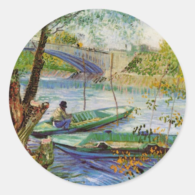 Van Gogh Fischen im Frühling, Pont de Clichy Runder Aufkleber (Vorderseite)