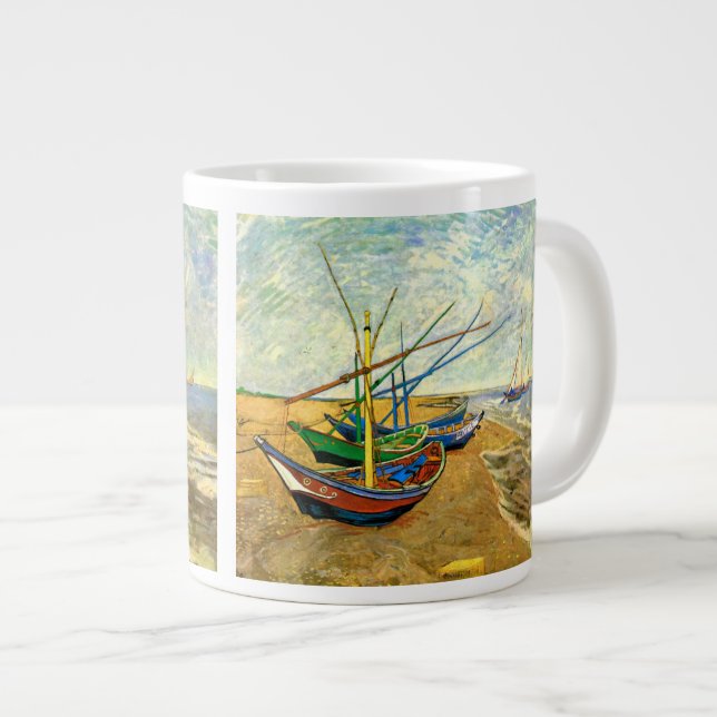 Van Gogh Fischerboote am Strand in Saintes Maries Jumbo-Tasse (Vorderseite Rechts)