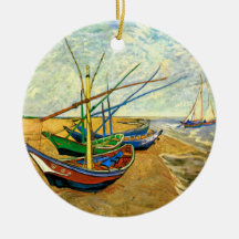 Van Gogh Fischerboote am Strand in Saintes Maries
