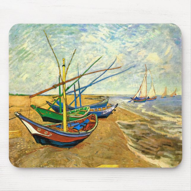 Van Gogh Fischerboote am Strand in Saintes Maries Mousepad (Vorne)