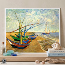 Van Gogh Fischerboote am Strand in Saintes Maries
