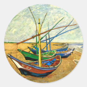 Van Gogh Fischerboote am Strand in Saintes Maries Runder Aufkleber