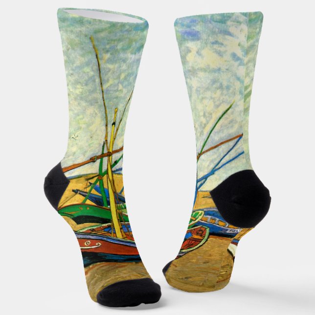 Van Gogh Fischerboote am Strand in Saintes Maries Socken (Gewinkelt)