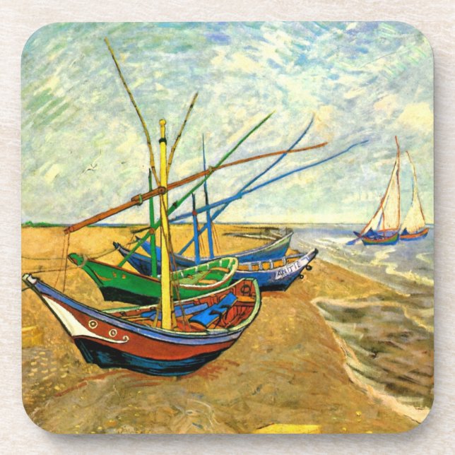 Van Gogh Fischerboote am Strand in Saintes Maries Untersetzer (Vorderseite)