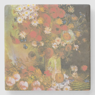 Van Gogh Florales Stillleben Rote Mohnblumen & Ros Steinuntersetzer